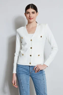 Elie Tahari Tops & Sweaters-Rib Button Sweater FOAM