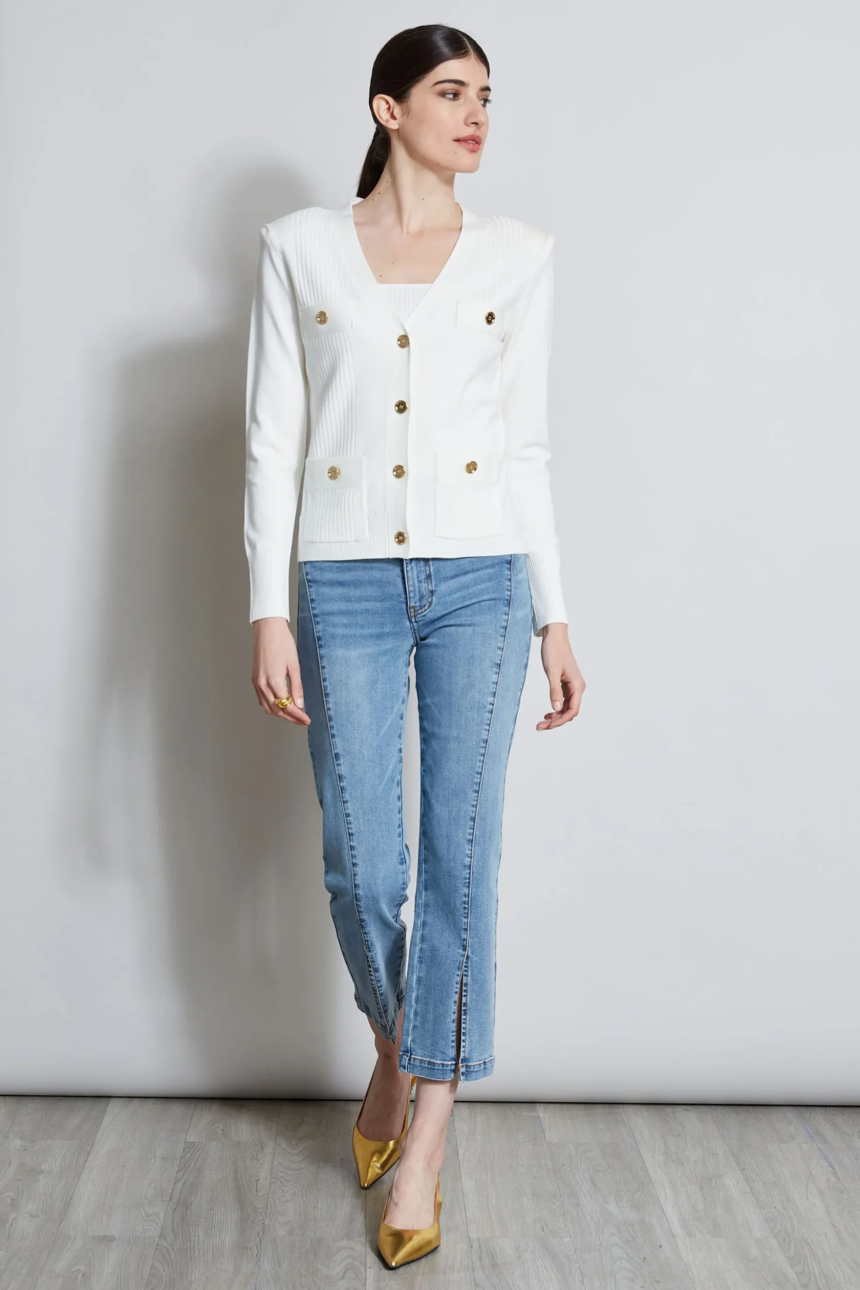 Elie Tahari Tops & Sweaters-Rib Button Sweater FOAM