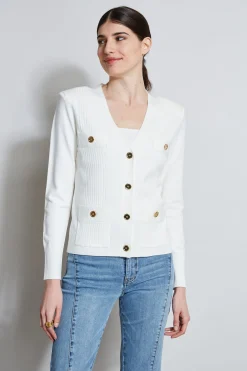 Elie Tahari Tops & Sweaters-Rib Button Sweater FOAM