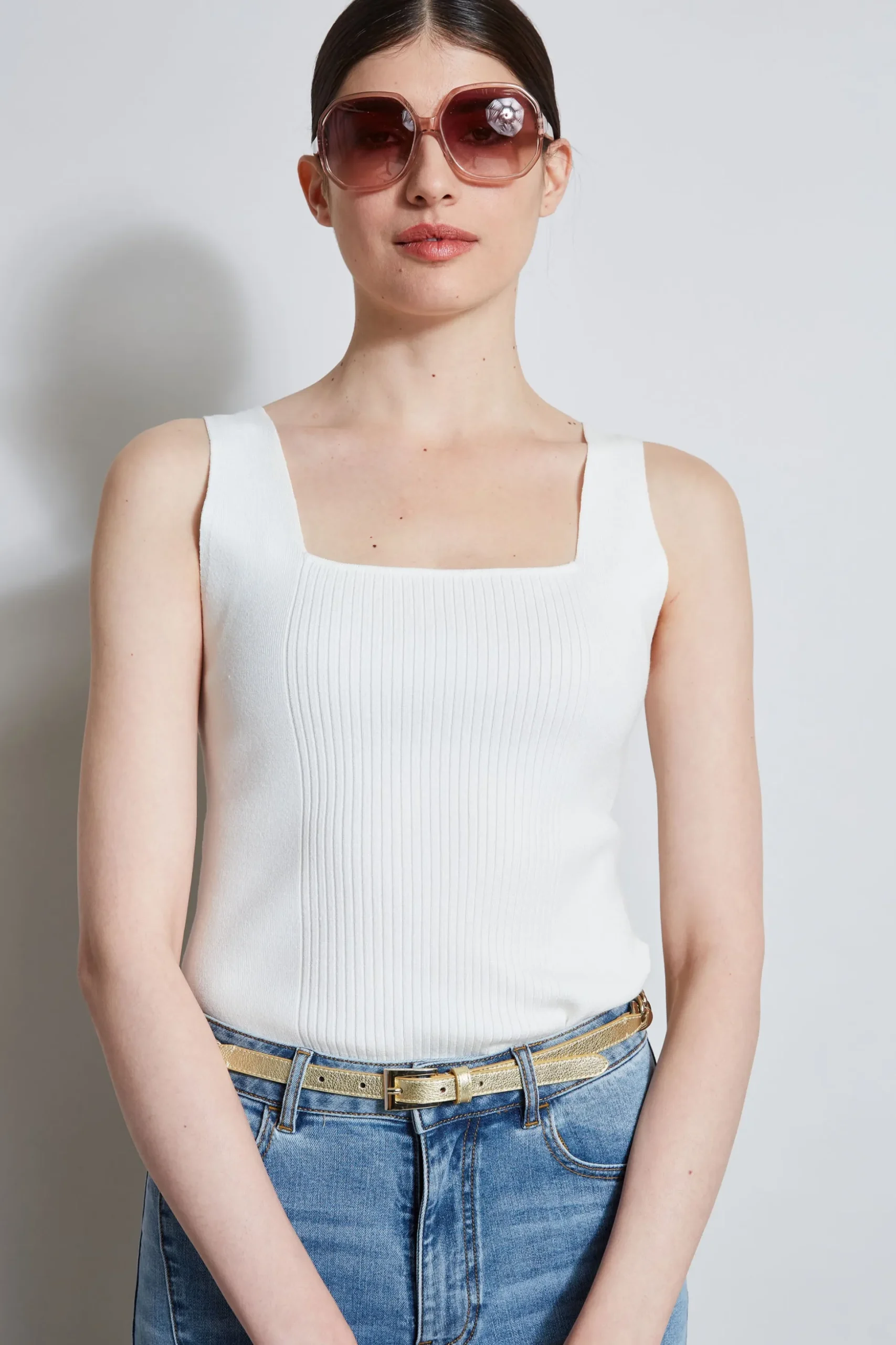 Elie Tahari Tops & Sweaters-Rib Detail Sweater Tank FOAM