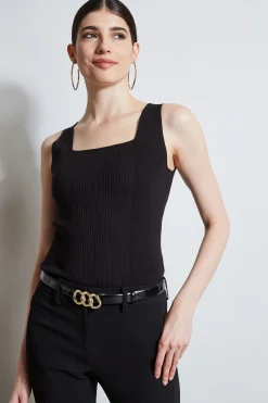Elie Tahari Tops & Sweaters-Rib Detail Sweater Tank BLACK