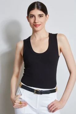 Elie Tahari Tops & Sweaters-Rib Knit Scoop Tank Top BLACK