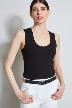 Elie Tahari Tops & Sweaters-Rib Knit Scoop Tank Top BLACK