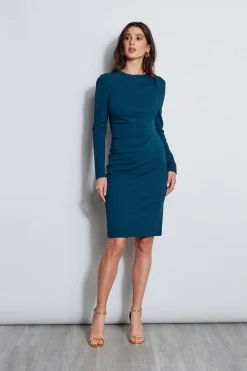 Elie Tahari Dresses & Jumpsuits|Long Sleeve Dresses-Ruched Long Sleeve Knit Dress OCEAN