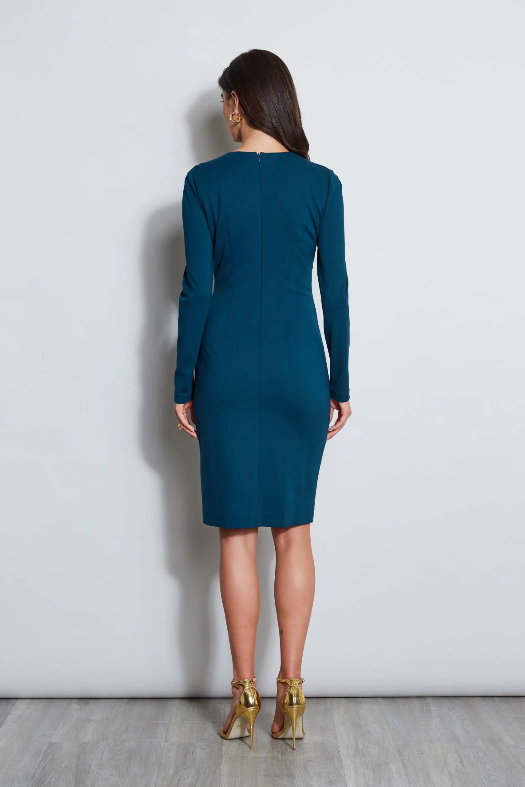 Elie Tahari Dresses & Jumpsuits|Long Sleeve Dresses-Ruched Long Sleeve Knit Dress OCEAN