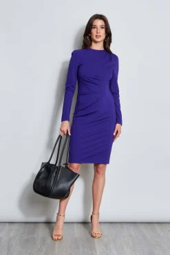 Elie Tahari Dresses & Jumpsuits|Long Sleeve Dresses-Ruched Long Sleeve Knit Dress GRAPE
