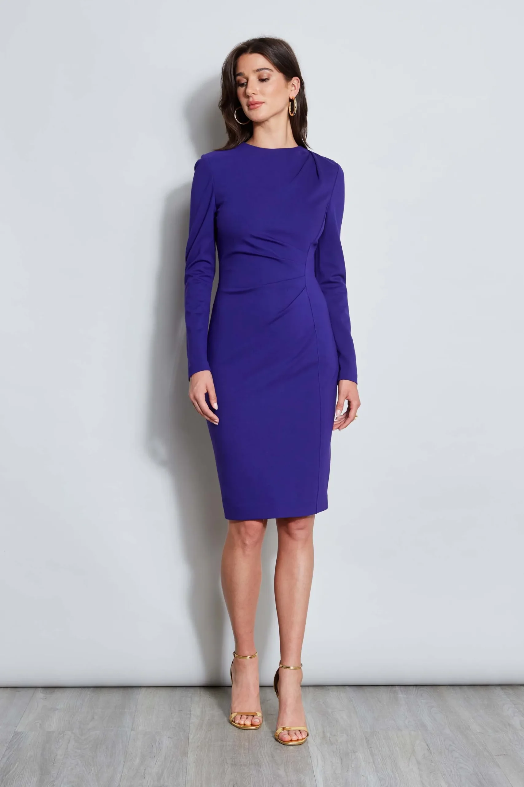 Elie Tahari Dresses & Jumpsuits|Long Sleeve Dresses-Ruched Long Sleeve Knit Dress GRAPE