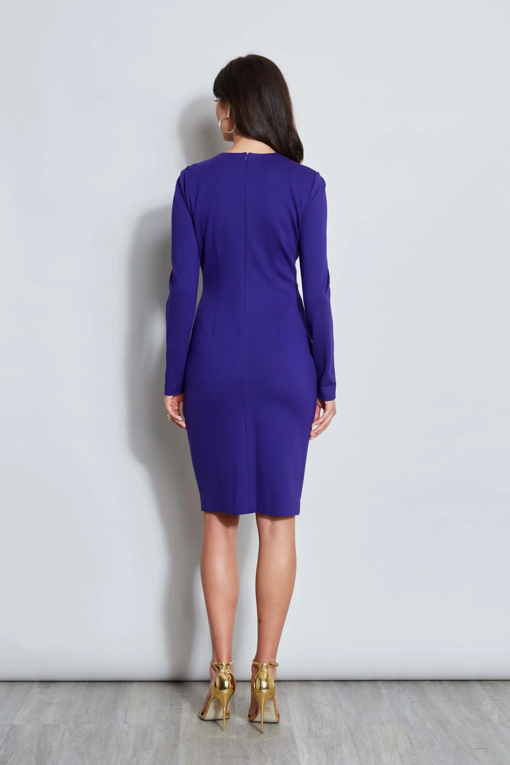 Elie Tahari Dresses & Jumpsuits|Long Sleeve Dresses-Ruched Long Sleeve Knit Dress GRAPE