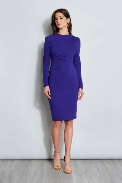 Elie Tahari Dresses & Jumpsuits|Long Sleeve Dresses-Ruched Long Sleeve Knit Dress GRAPE