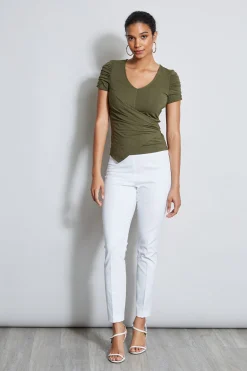 Elie Tahari Tops & Sweaters-Ruched Sleeve V-Neck Knit WILLOWGREEN