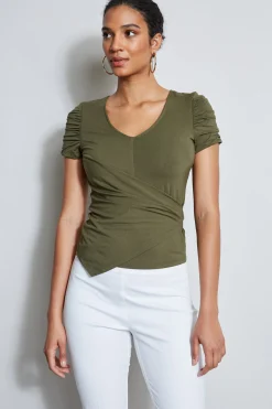 Elie Tahari Tops & Sweaters-Ruched Sleeve V-Neck Knit WILLOWGREEN