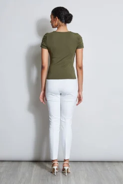 Elie Tahari Tops & Sweaters-Ruched Sleeve V-Neck Knit WILLOWGREEN