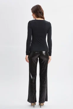 Elie Tahari Tops & Sweaters-Ruched V-Neck Knit BLACK