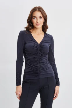 Elie Tahari Tops & Sweaters-Ruched V-Neck Knit INDIGO