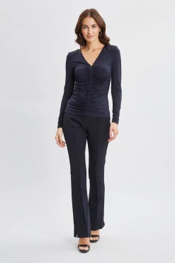 Elie Tahari Tops & Sweaters-Ruched V-Neck Knit INDIGO