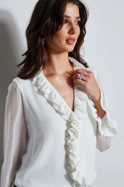 Elie Tahari Tops & Sweaters-Ruffle Silk Shirt FRESHPEARL