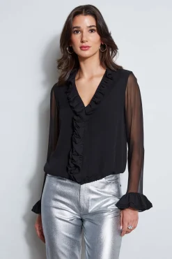 Elie Tahari Tops & Sweaters-Ruffle Silk Shirt BLACK