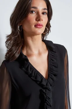 Elie Tahari Tops & Sweaters-Ruffle Silk Shirt BLACK
