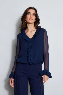 Elie Tahari Tops & Sweaters|Suiting-Ruffle Silk Shirt GALAXYNAVY