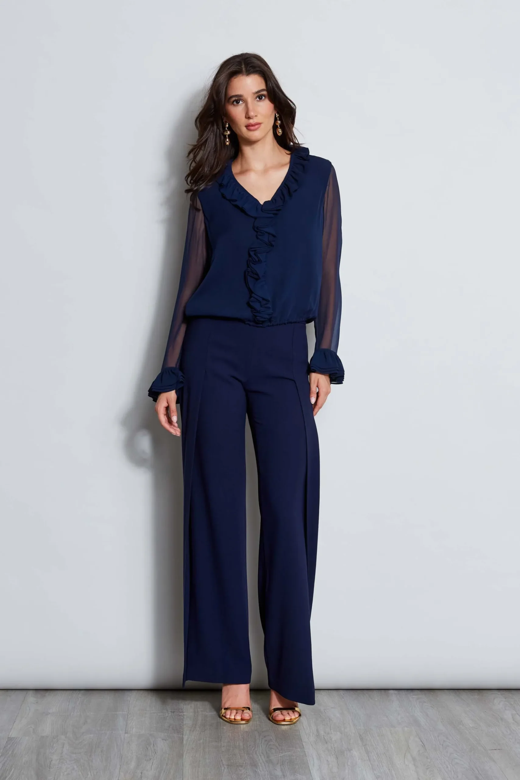 Elie Tahari Tops & Sweaters|Suiting-Ruffle Silk Shirt GALAXYNAVY