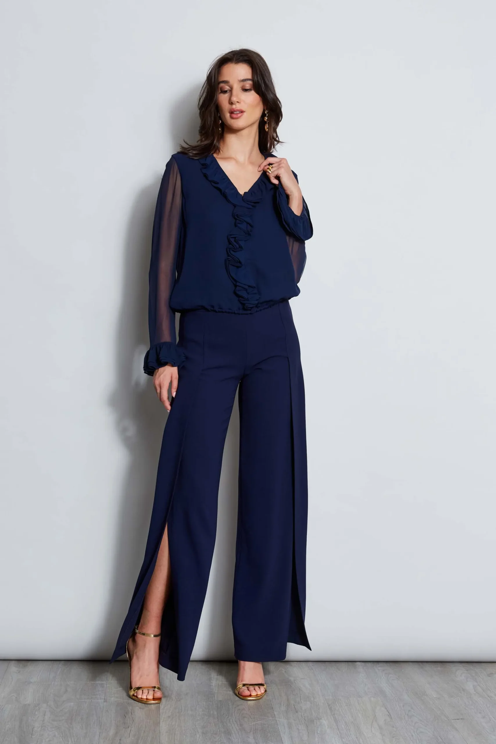 Elie Tahari Tops & Sweaters|Suiting-Ruffle Silk Shirt GALAXYNAVY