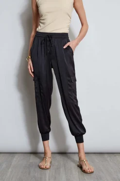Elie Tahari Bottoms-Satin Cargo Pant BLACK