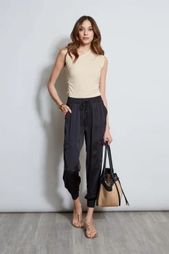 Elie Tahari Bottoms-Satin Cargo Pant BLACK