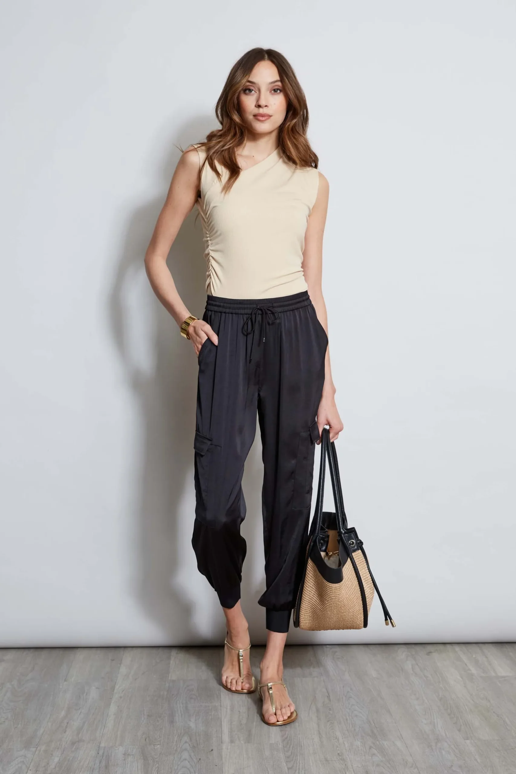 Elie Tahari Bottoms-Satin Cargo Pant BLACK