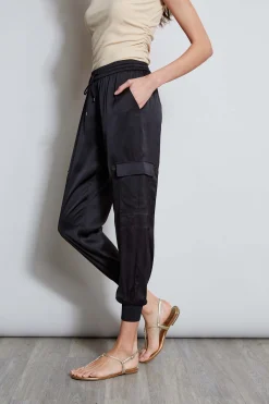 Elie Tahari Bottoms-Satin Cargo Pant BLACK