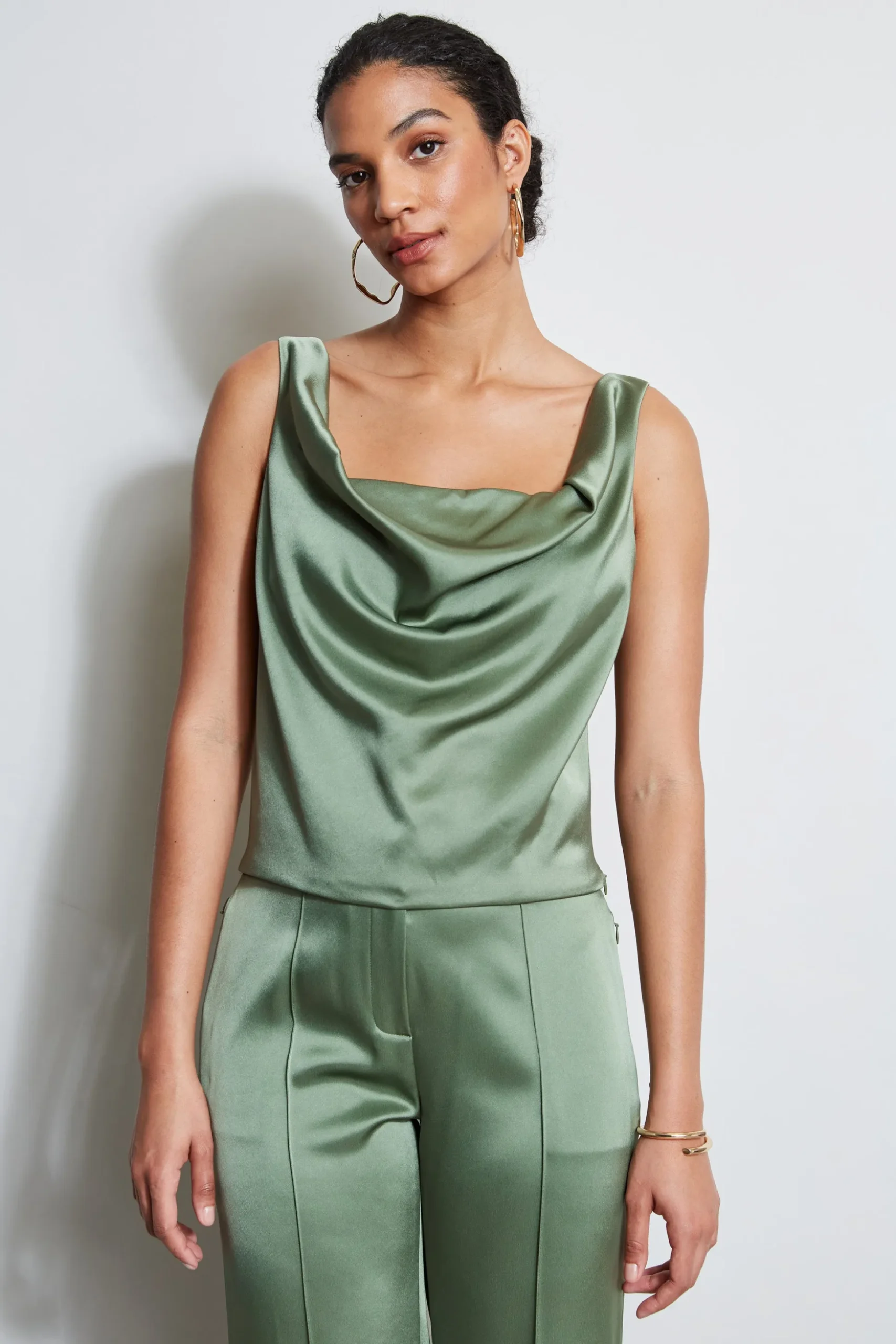 Elie Tahari Tops & Sweaters-Satin Cowl Cami TUSCANOLIVE