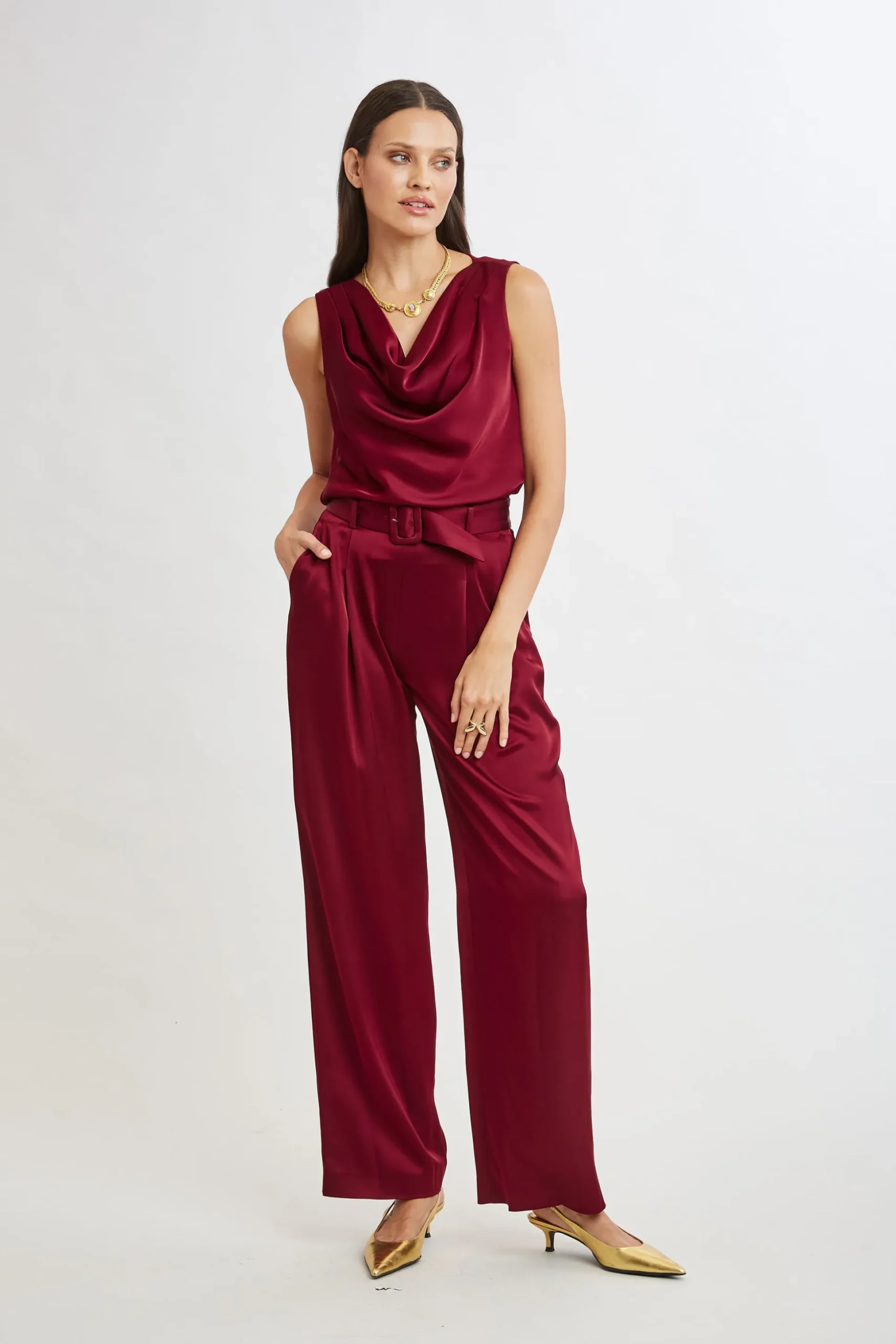Elie Tahari Tops & Sweaters-Satin Cowl Top SANGRIA