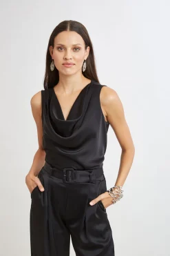 Elie Tahari Tops & Sweaters|Suiting-Satin Cowl Top BLACK