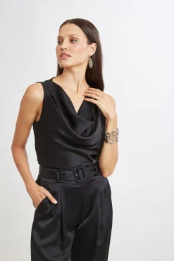 Elie Tahari Tops & Sweaters|Suiting-Satin Cowl Top BLACK