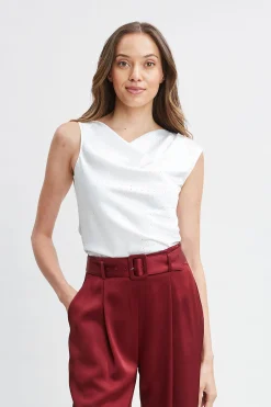 Elie Tahari Tops & Sweaters-Satin Crystal Cowl Top FOAM-NICKEL