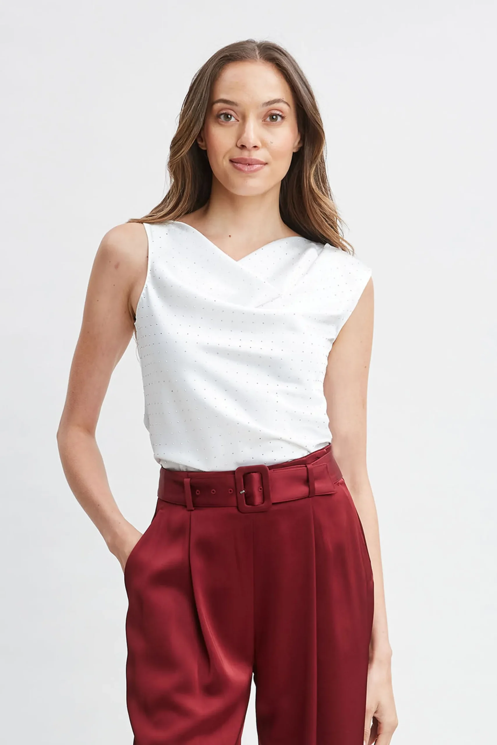 Elie Tahari Tops & Sweaters-Satin Crystal Cowl Top FOAM-NICKEL