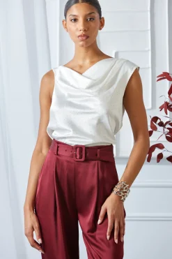 Elie Tahari Tops & Sweaters-Satin Crystal Cowl Top FOAM-NICKEL