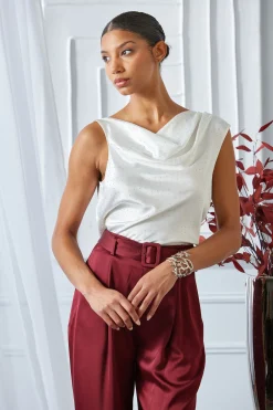 Elie Tahari Tops & Sweaters-Satin Crystal Cowl Top FOAM-NICKEL