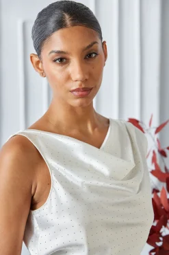 Elie Tahari Tops & Sweaters-Satin Crystal Cowl Top FOAM-NICKEL