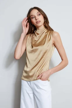 Elie Tahari Tops & Sweaters-Satin Draped Neck Top SANDCASTLE