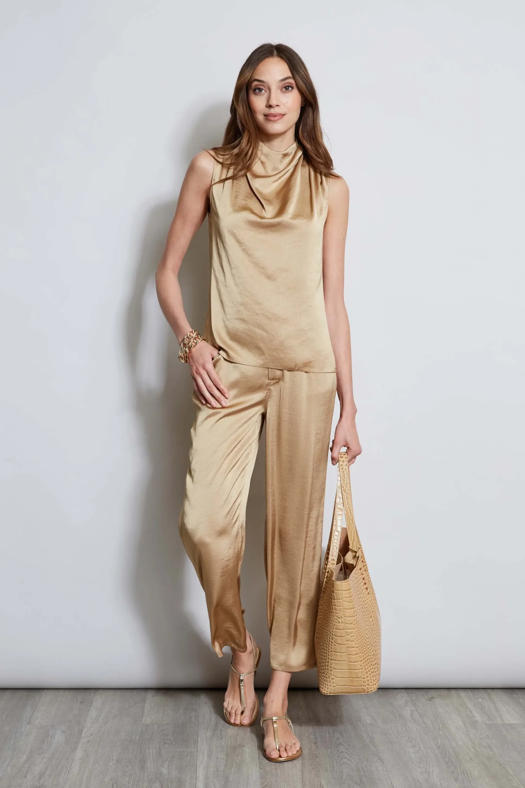 Elie Tahari Tops & Sweaters-Satin Draped Neck Top SANDCASTLE