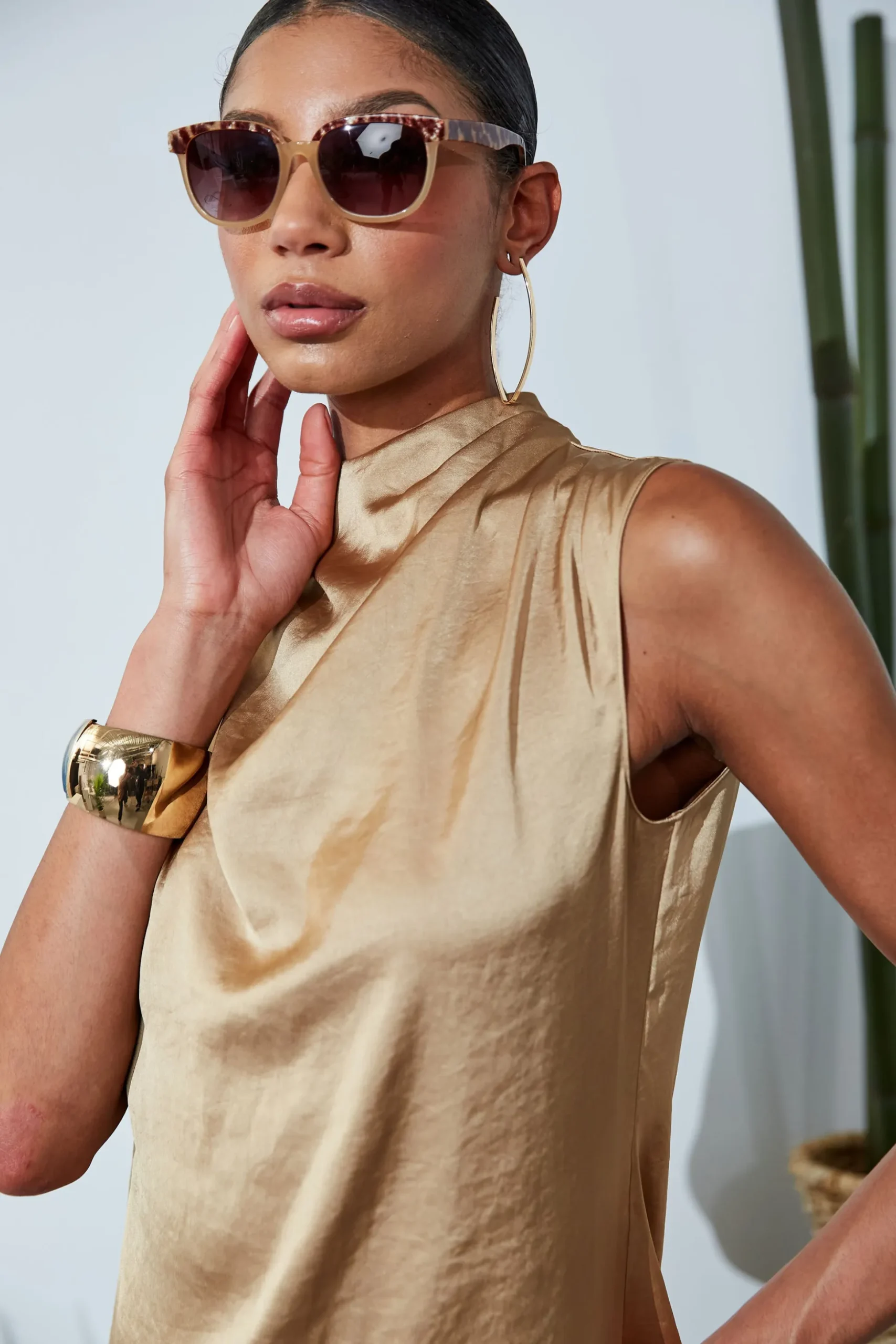 Elie Tahari Tops & Sweaters-Satin Draped Neck Top SANDCASTLE