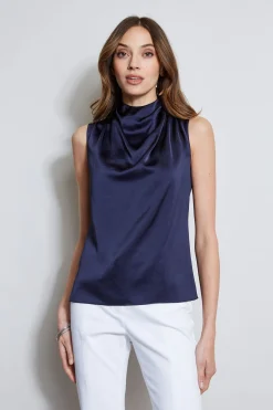 Elie Tahari Tops & Sweaters-Satin Draped Neck Top STARGAZER