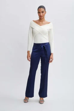 Elie Tahari Bottoms-Satin Fit & Flare Sash Pant MIDNIGHT