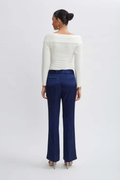 Elie Tahari Bottoms-Satin Fit & Flare Sash Pant MIDNIGHT