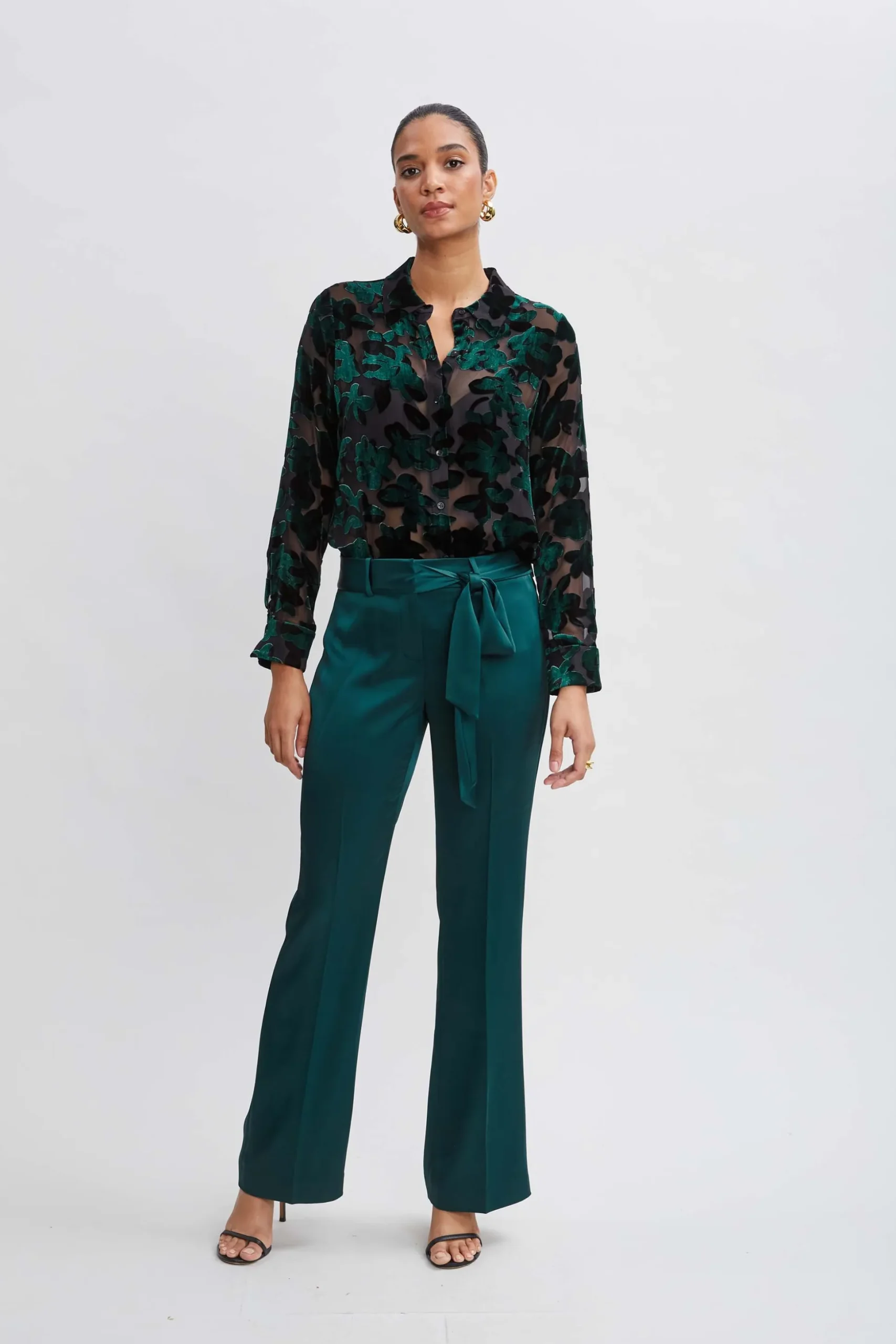 Elie Tahari Bottoms-Satin Fit & Flare Sash Pant JADITE