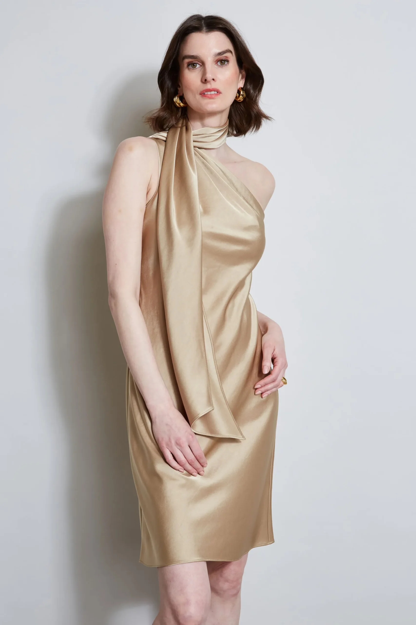 Elie Tahari Dresses & Jumpsuits|Short Dresses-Satin Scarf Dress SANDCASTLE