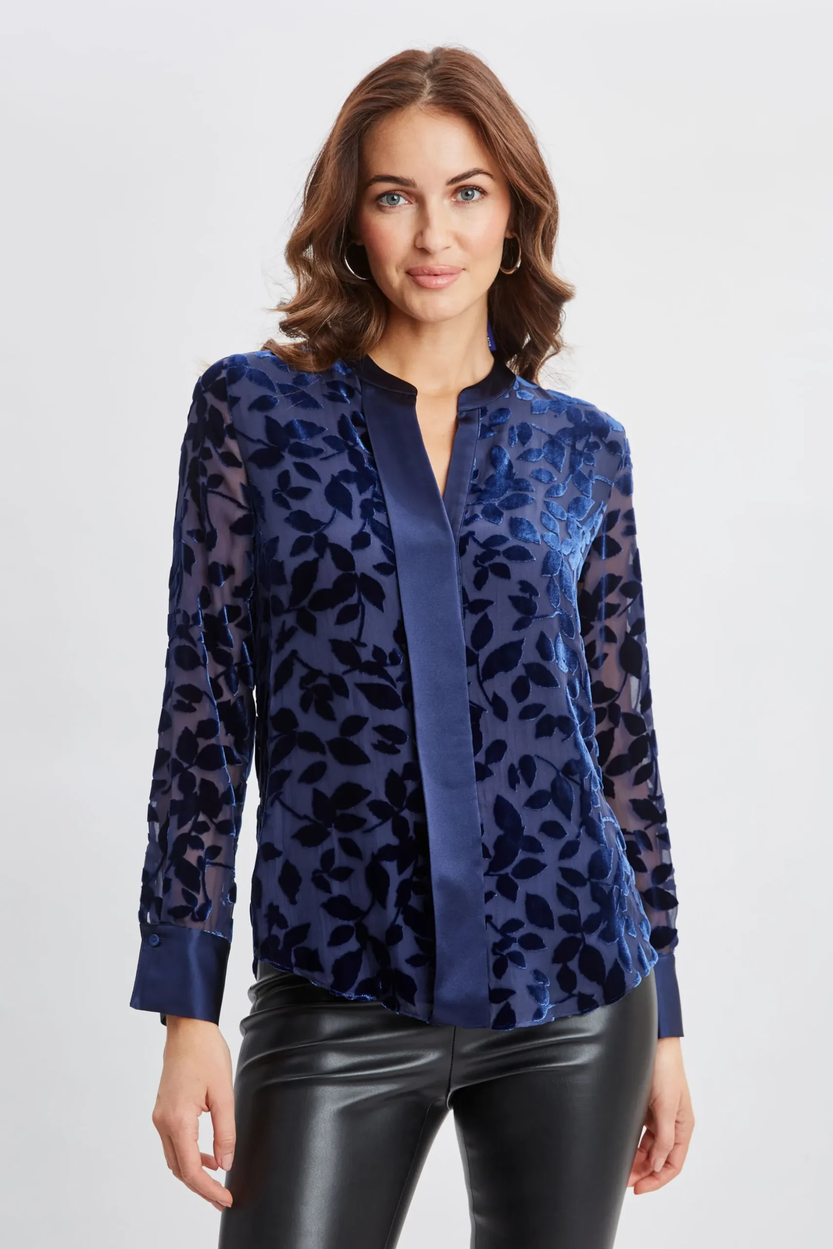 Elie Tahari Tops & Sweaters-Satin Velvet Burnout Shirt STARGAZER