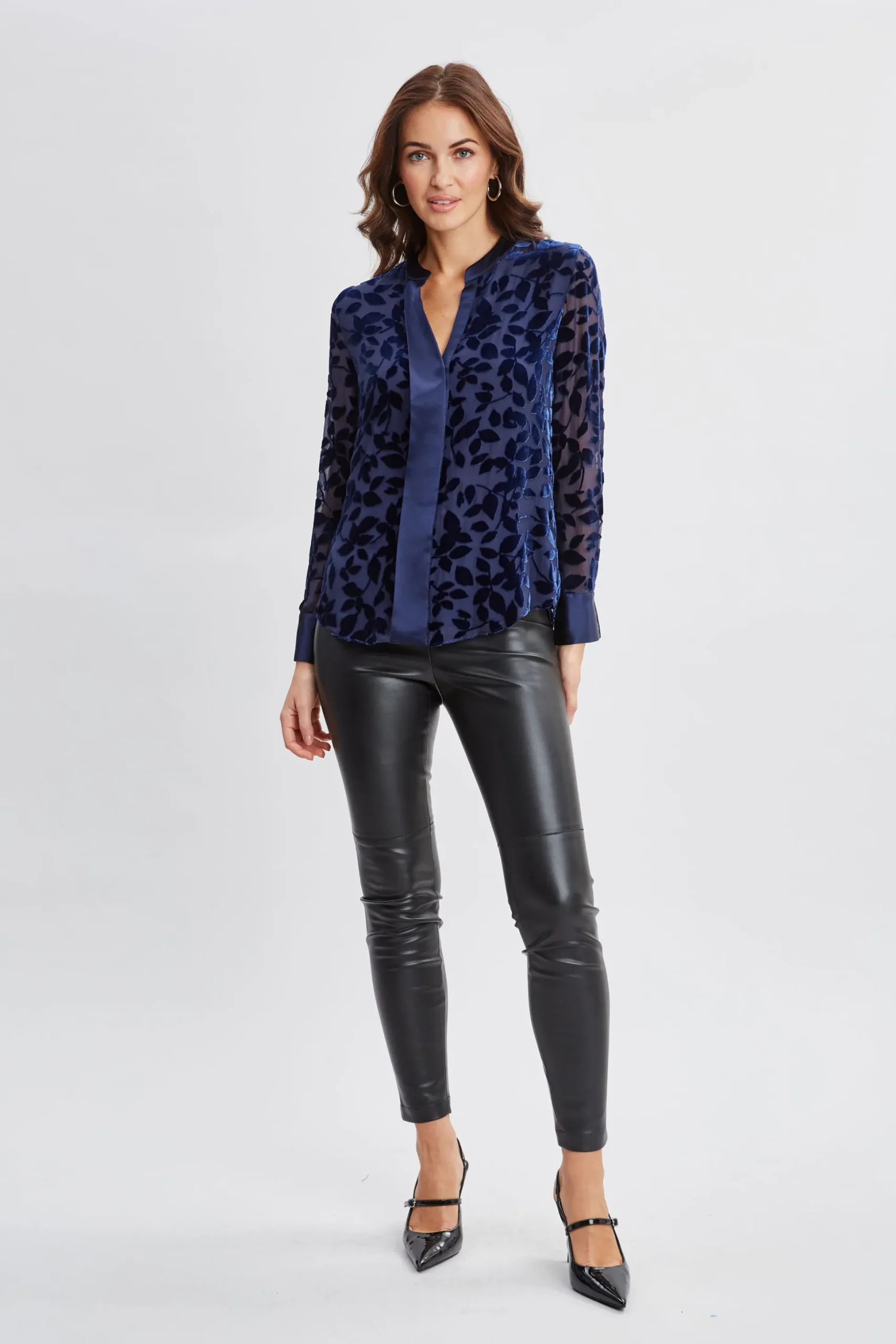 Elie Tahari Tops & Sweaters-Satin Velvet Burnout Shirt STARGAZER