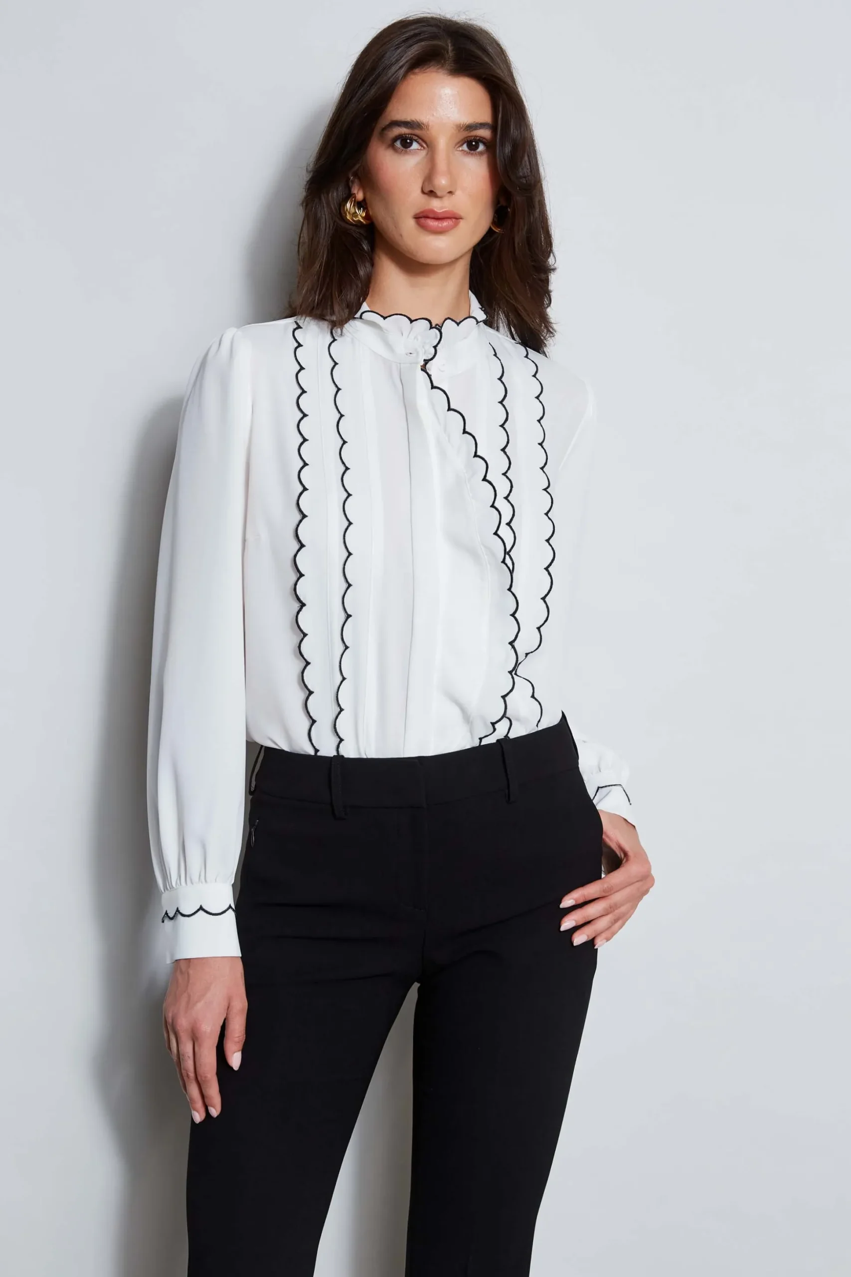 Elie Tahari Tops & Sweaters-Scallop Button Down Shirt SkyWhite