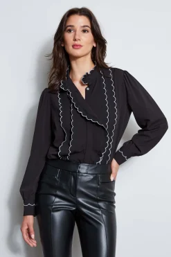 Elie Tahari Tops & Sweaters-Scallop Button Down Shirt Noir